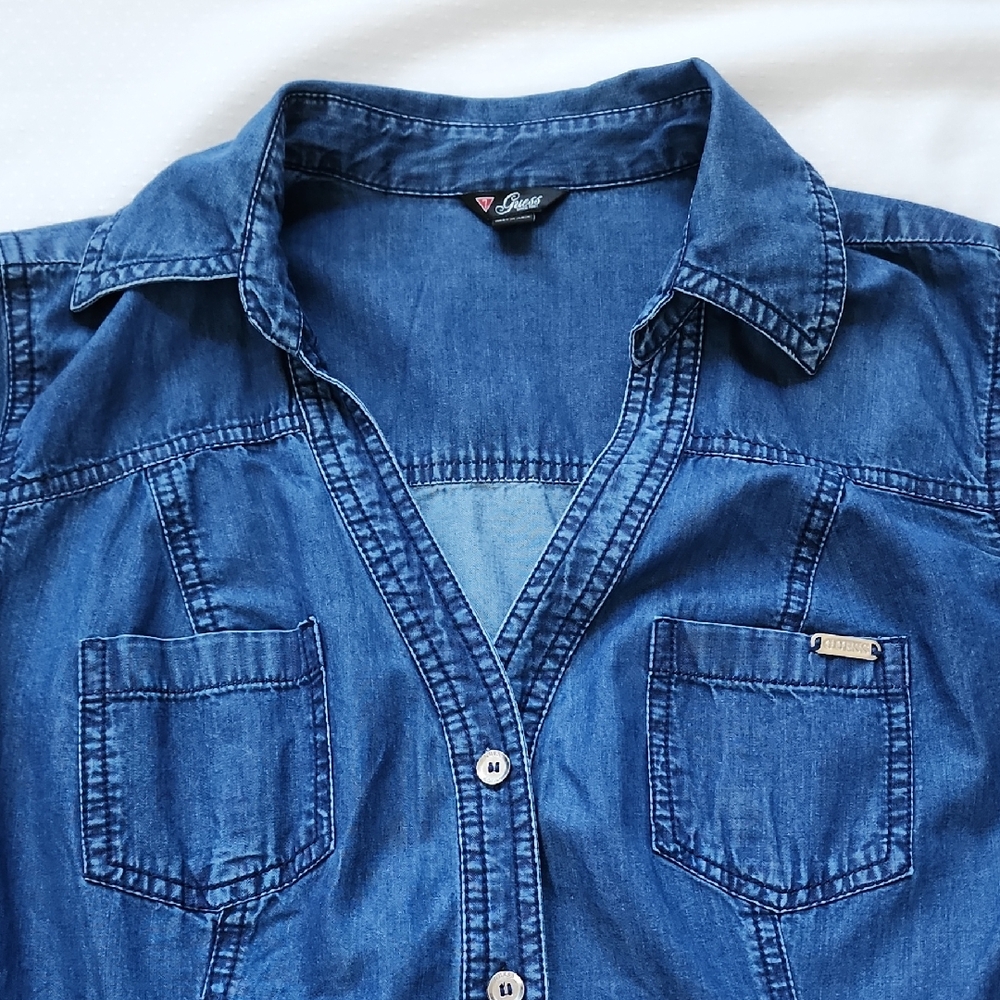 Guess Dark Blue Denim Women Shirt Dress - Size: Medium